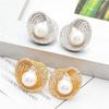 Trendy Temperament Stainless Steel Irregular Geometry Zircon Pearl Stud Earrings for Women Korea Charm Jewelry Gifts No Allergy