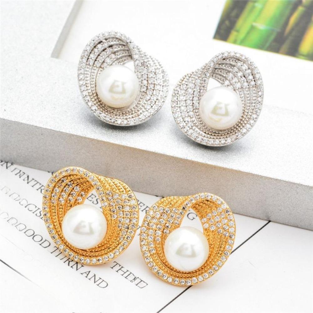 Trendy Temperament Stainless Steel Irregular Geometry Zircon Pearl Stud Earrings for Women Korea Charm Jewelry Gifts No Allergy