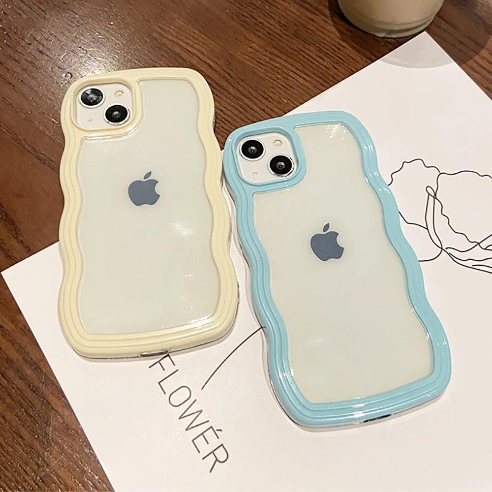 Fashion Cute Transparent Wave Phone Case For iPhone 14 Case For iPhone 11 12 13 14 Pro Max XR XS Max X 7 8 14 Plus Clear Cover