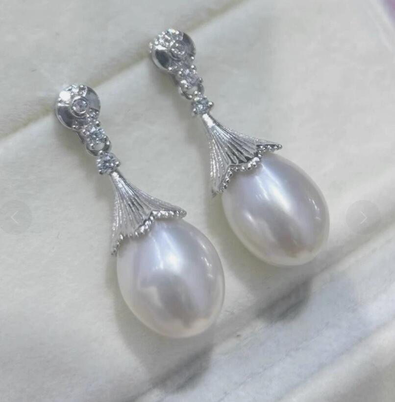 classic pair of 10-13mm south sea drop white pearl dangle earring 925s