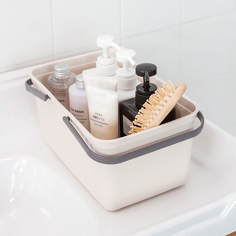 Xiangyu Town Bath Basket Portable Bath Basket Bathroom Storage Toiletries Plastic Basket Bath Storage Basket Dormitory Beige
