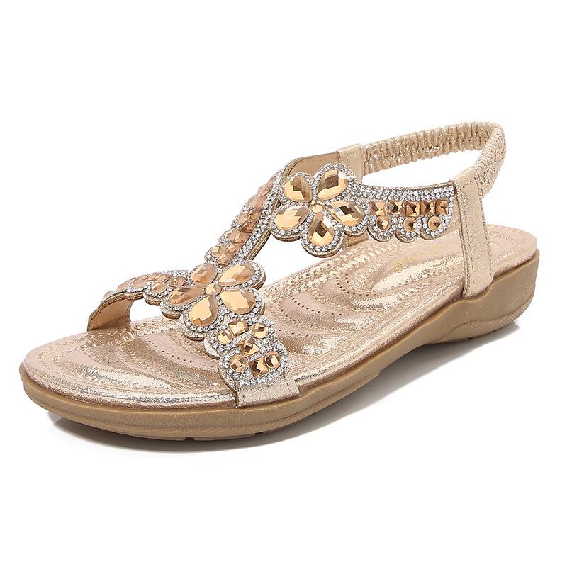 

Fashion Plus Size Rhinestone Shoes for Women Summer Fashion Platform Wedges Sandals Elastic Band Beach Sandals Non-slip Shoes 36