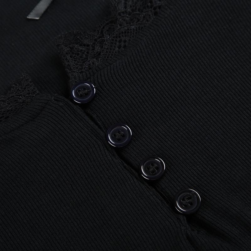 Slimming Square Neck Lace Patchwork Bodycon Top