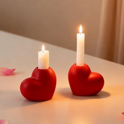 Bougeoir en forme de cœur rouge Romantique Bougeoir en céramique pour fête de mariage Pièce maîtresse de table à manger