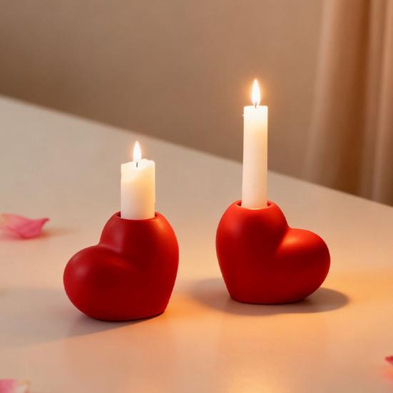 Roter herzförmiger Kerzenhalter Romantischer Kerzenhalter aus Keramik für Hochzeitsfeier Esstisch-Mittelstück