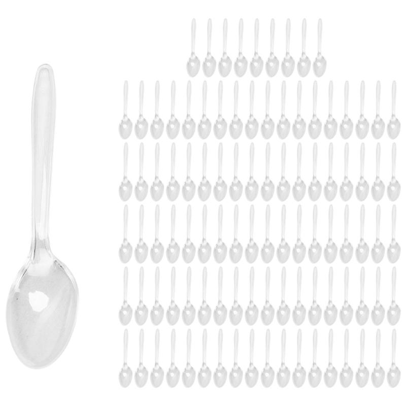 Pack Of 100 Clear Plastic Teaspoons Microwave Safe Round Head Ice Cream Spoon Tableware for Parties Camping and Event