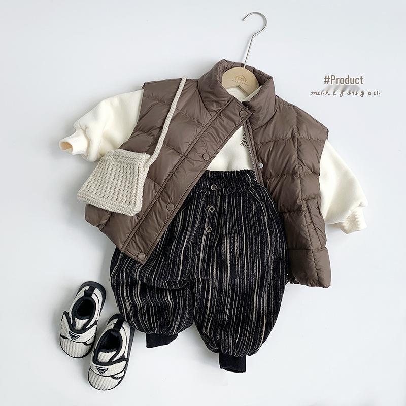 Children's Corduroy Fleece-Lined Winter Pants - Mori Style Casual, Warm, Trendy for Boys and Girls