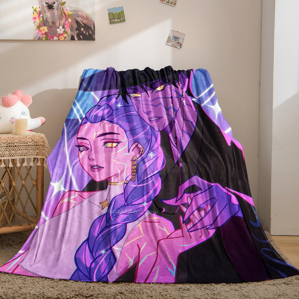 K-Pop Hot Anime Rumi & Jinu Cute CP Rujinu Print Fleece Blanket for Adult Quality Soft Warm Cozy Blanket for Travel Office Home