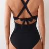 New Backless Wrinkled Strap-up High-waisted Bikini One-piece Swimsuit Swimsuit Women