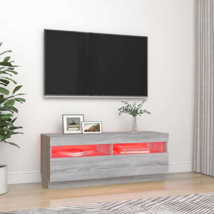 VidaXL Meuble TV avec lumières LED sonoma gris 100x35x40 cm 815721