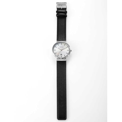 Montre Bering Classic Scandinave en Cuir de Veau Piqué pour Homme et Femme, 11035-400-J, Officiellement Importée