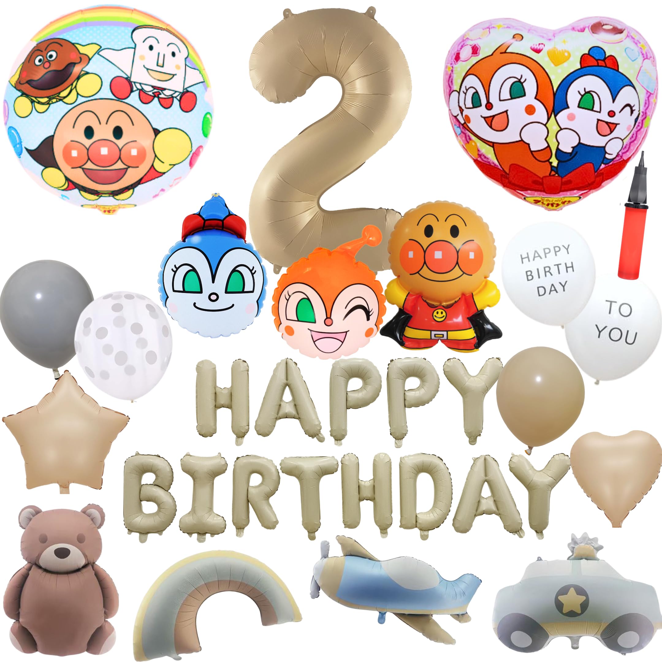 

3-й дизайн шара Anpanman, тусклый шар для украшения дня рождения для мальчиков и девочек 1 год 2 года 3 года Насос для накачивания включен в стоимость Год (2 Старый)