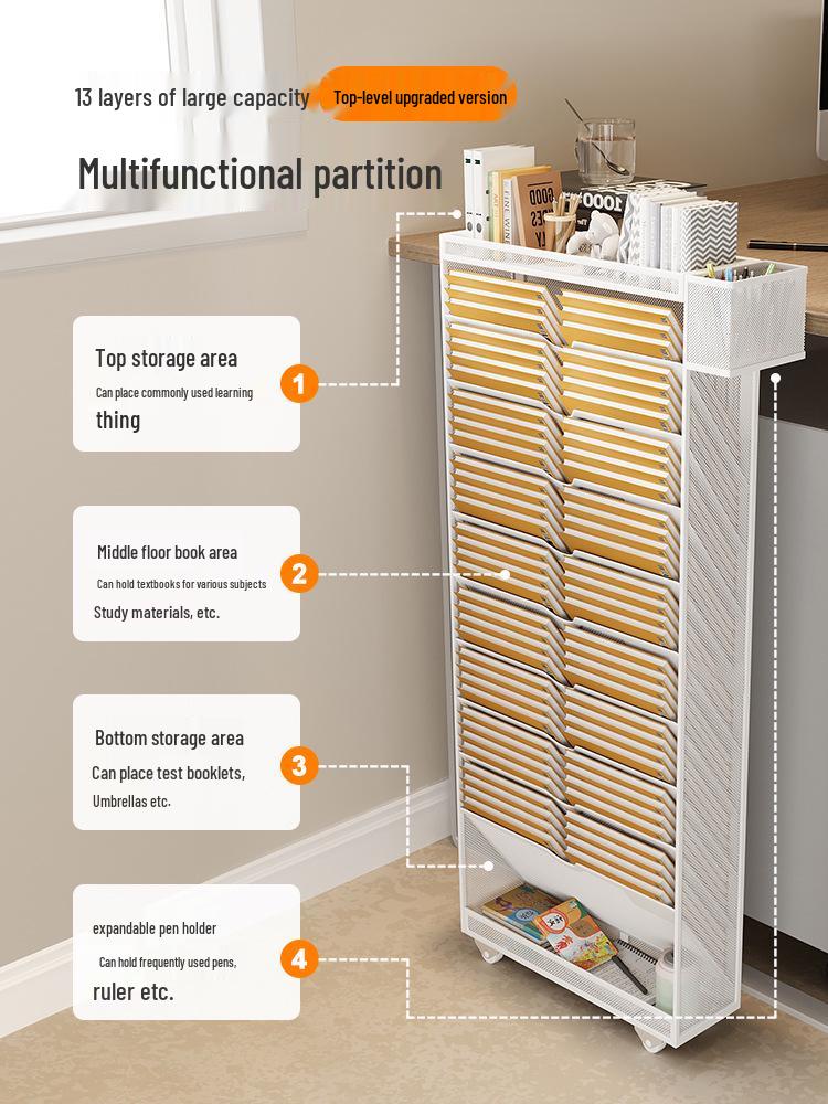 Wrought Iron Movable Edge Bookshelf & Bookend with Children's Side Storage