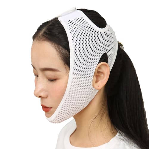 Anti-Snoring Chin Support, Mesh Chin Support, Chin Support, Face Slimming Effect, Sleep Aid, Adjustable Size, Breathable, White