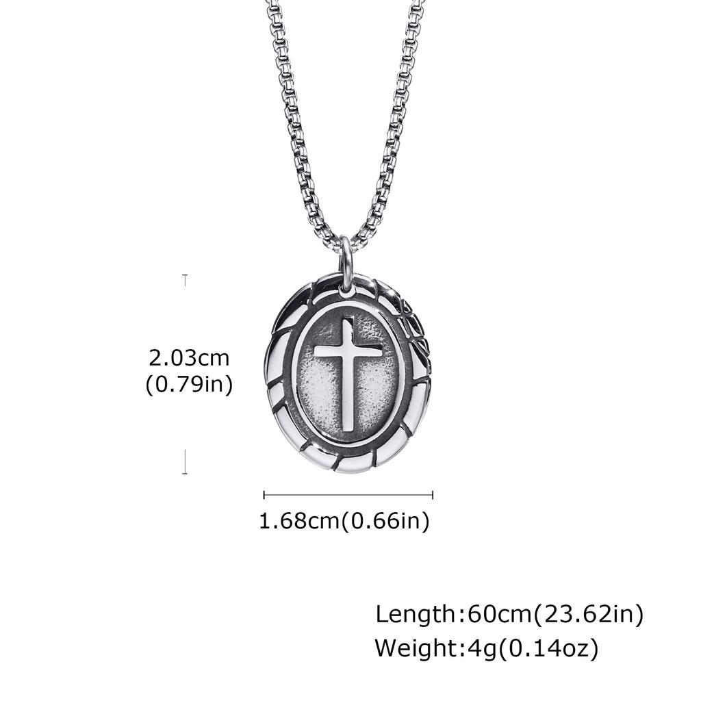 Men's Retro Silver Color Stainless Steel Cross Pendant Necklaces,New Punk Religious Faith Collar Gifts To Him Jewelry
