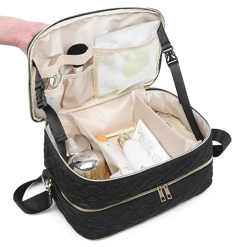 80 Flaskor Nagellack Förvaringsväska Bärbar Kosmetisk Stor Axelväska Organizer för Resor Nagelsalong 3 Lager Eterisk Oljeväska