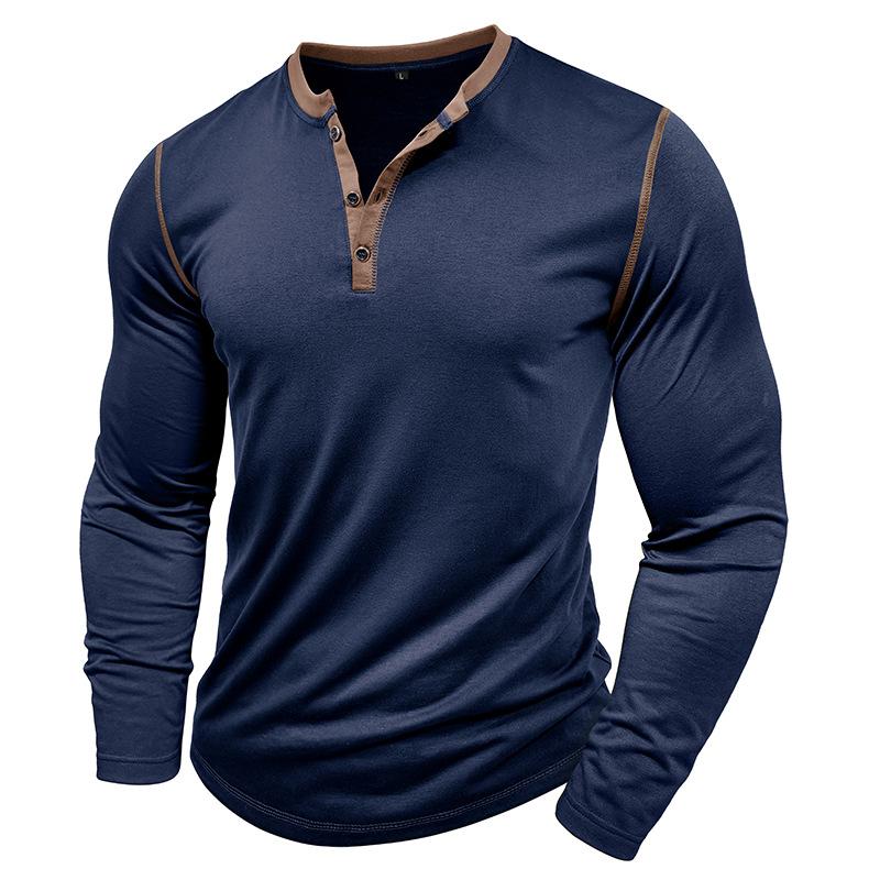 2025 Spring High Quality Men Henley Tshirt Men Business Casual Tops Tees Male Solid Color Henry Collar T-Shirt Man Blouses Tops
