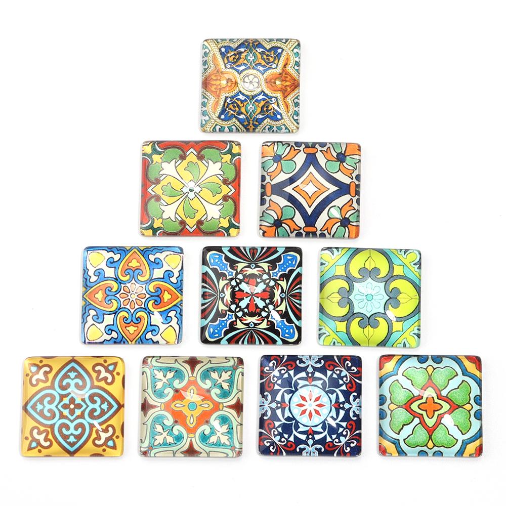 

10pcs/lot 15/20/25/30mm Square Flat Back Pattern Glass Cabochon Cameo Cover for Jewelry Making DIY Bracelet Necklac Accessories 15mm