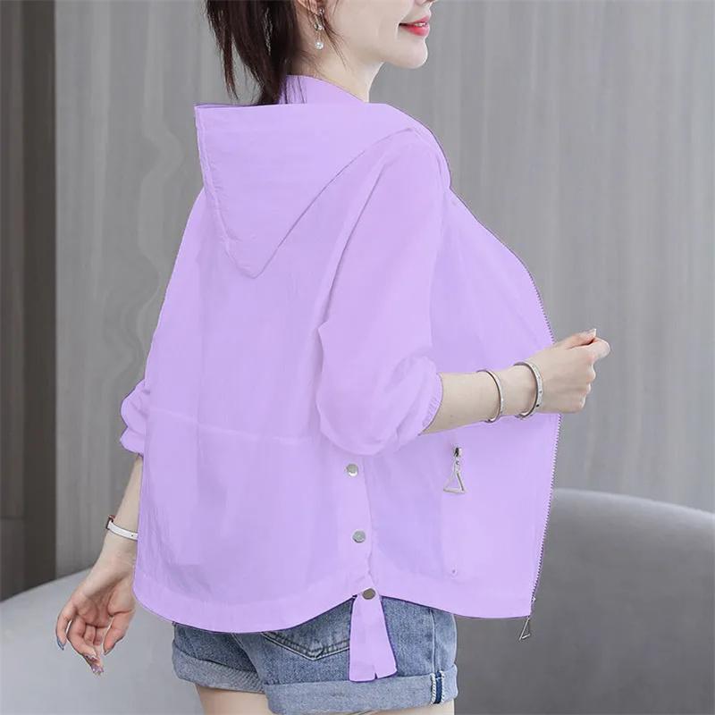 Summer Women Hooded Short Breathable Sun Protection Clothing Woman New Sporty Loose Long Sleeved Anti UV Cardigan Thin Coat