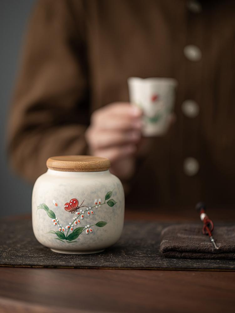 Creative Ceramic Flower Tea Jar Portable Small Sealed Candy Jar Home Multifunctional Jewelry Food Organizer Kitchen Container