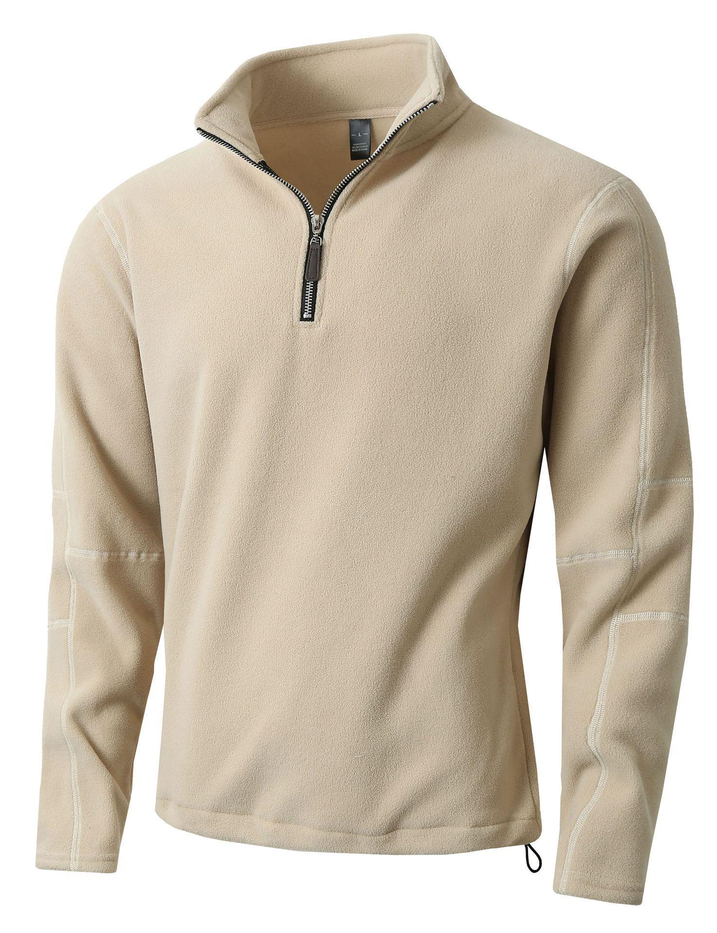 European Trendy Men s Fleece Stand Collar Half Zip Long Sleeve Plain Hoodie S