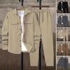 2Pcs/Set Men Sportwear Set Lapel Long Sleeve Flap Pockets Coat Elastic Drawstring Waist Long Trousers Set Loose Fit Activewear