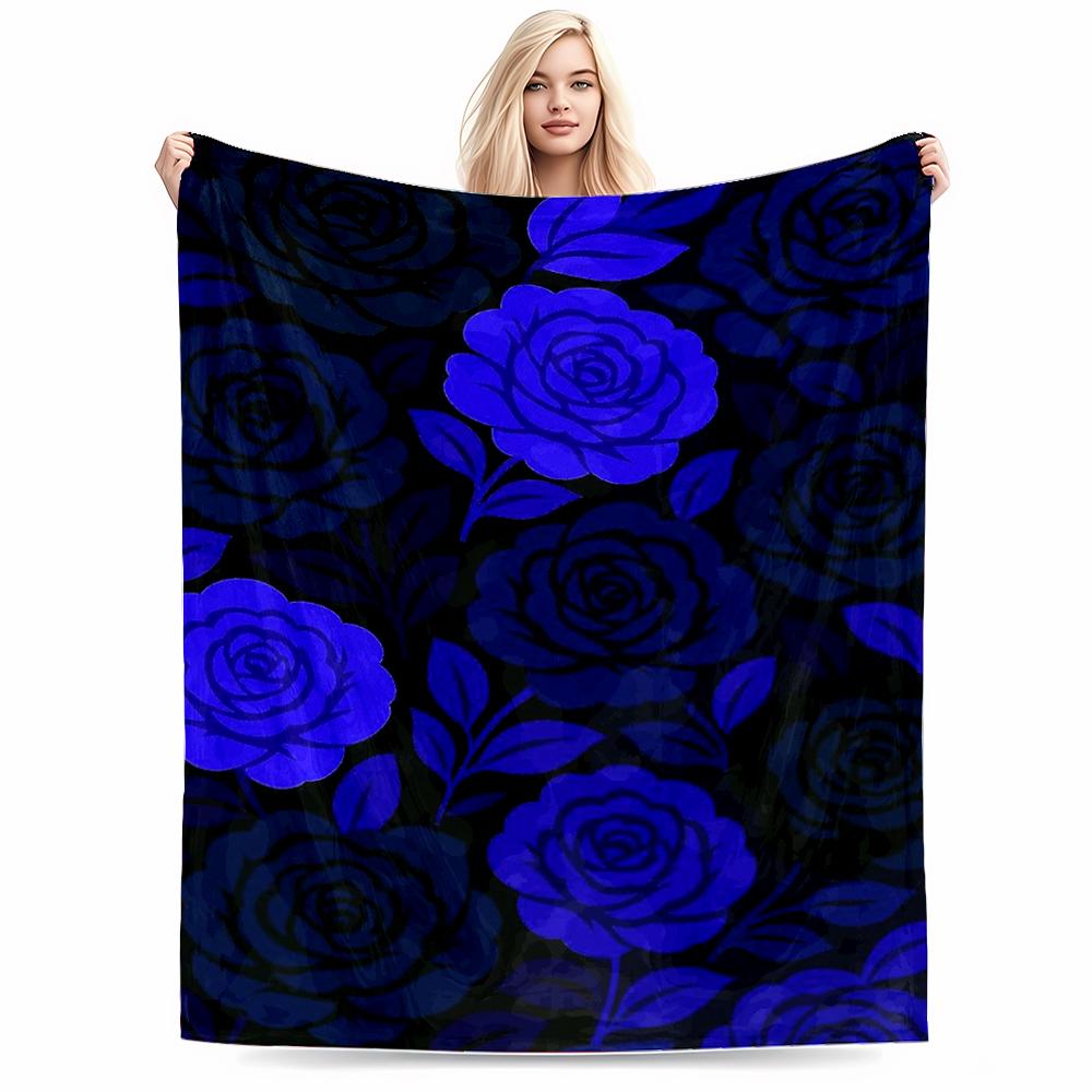 Blue Floral Pattern Keep warm with Dark LeavesFlannel blanket for bedroom, living room, sofa, and nap