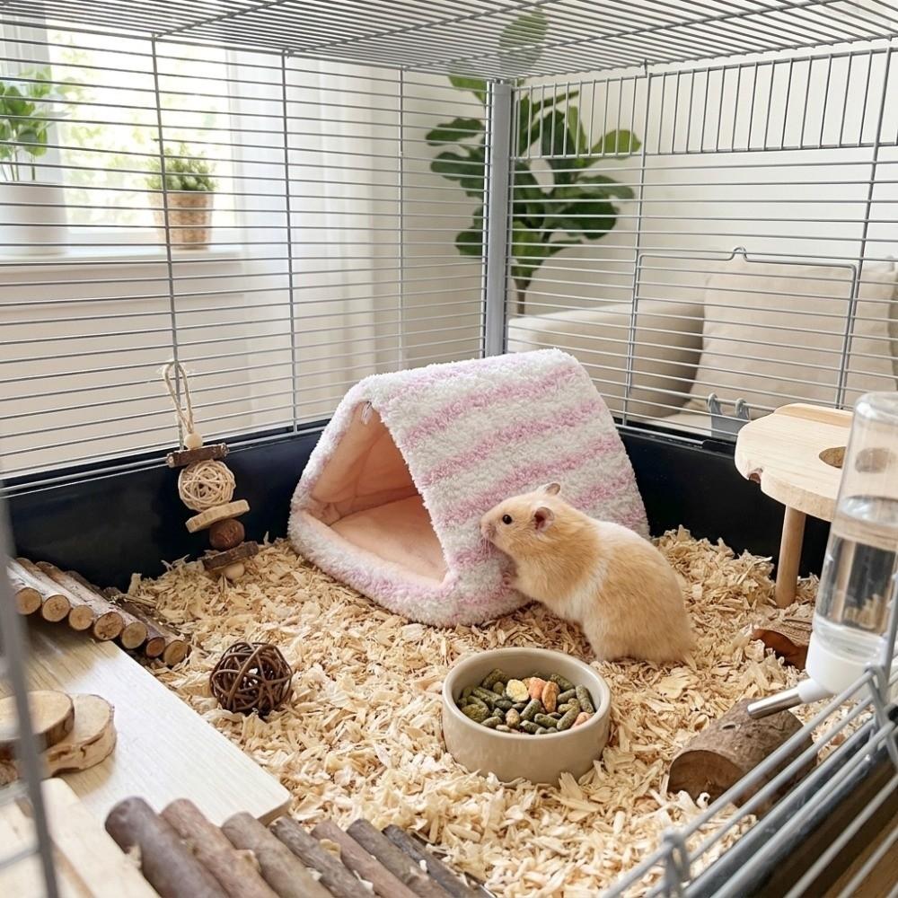 Thickened Warm Plush Hamster Nest Cold-proof Soft Parrot Hammock Cave Leopard Print Hanging Pet Cotton Hut Cage Accessories
