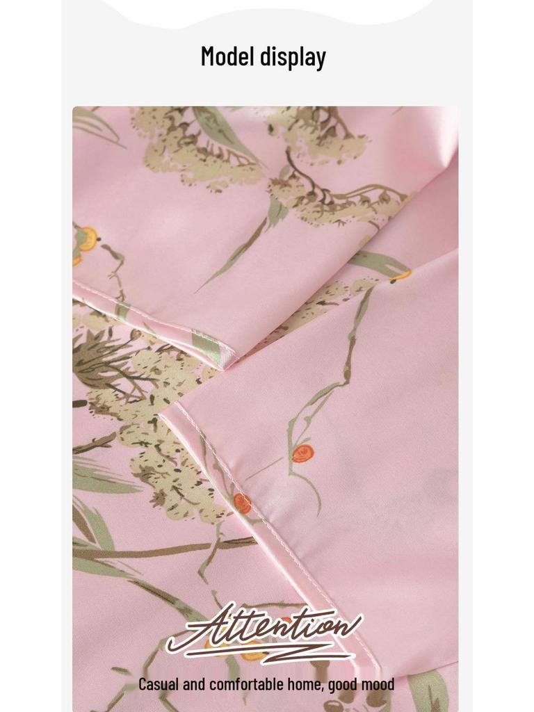 Elegant Women's Spring & Autumn Ice Silk Pajama Set: Long Sleeve Camisole Nightdress & Robe, 5-Piece Luxury Home Wear.