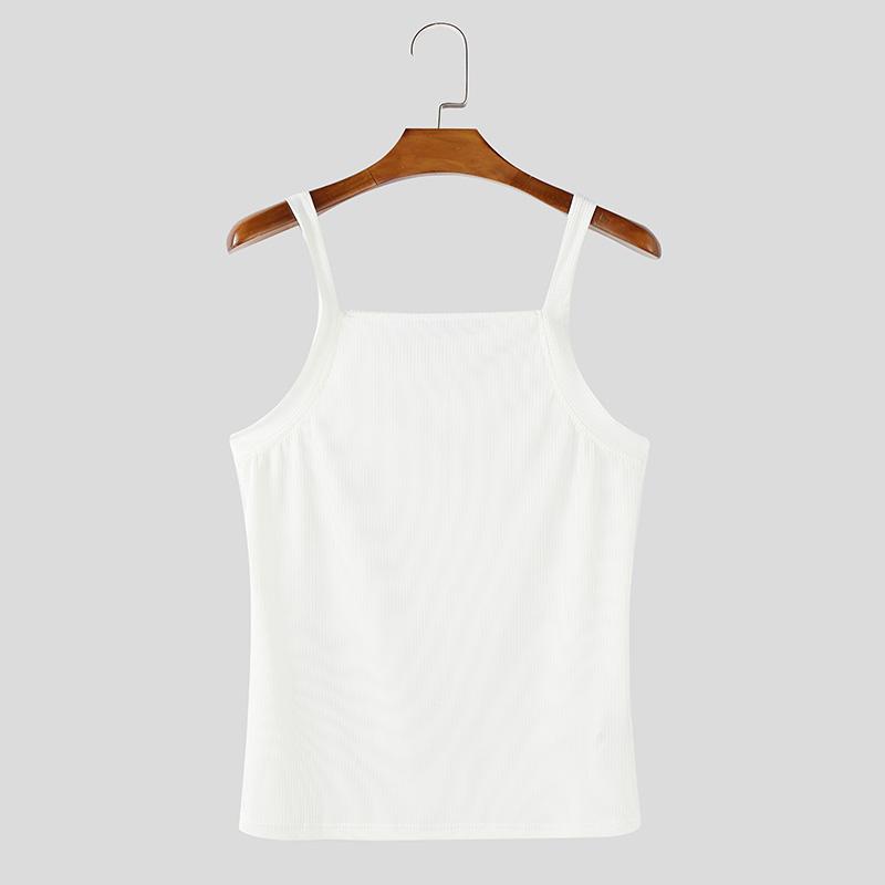 

INCERUN Летние мужские майки без рукавов на бретелях в рубчик, повседневные облегающие майки-поддевки 3XL белый