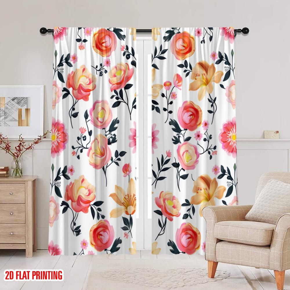 2 Stück, 2D-Flachdruck Kreative Vorhänge Florale Glückseligkeit Vielseitiges Polyester (ohne Stange) Vielseitig Alles Perfekt für Zimmer, Küche,