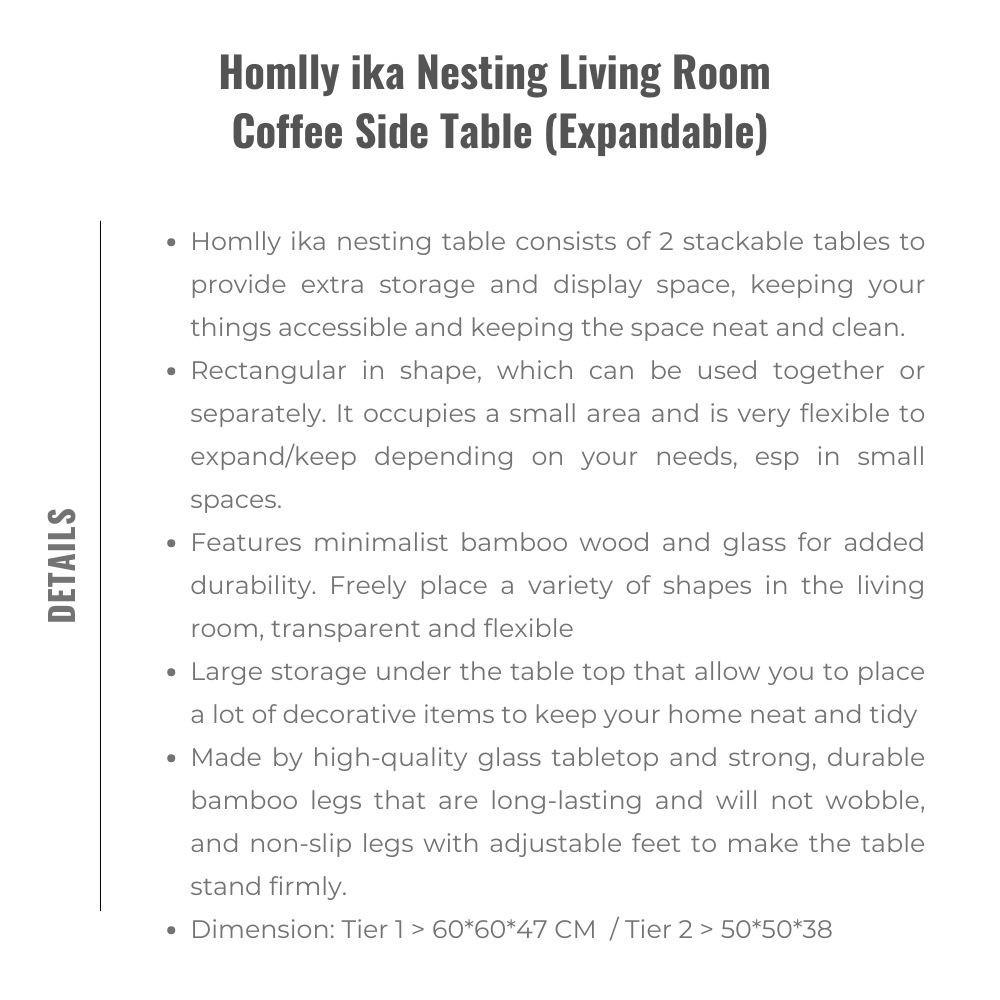 Homlly ika Nesting Living Room Coffee Side Table (Expandable)