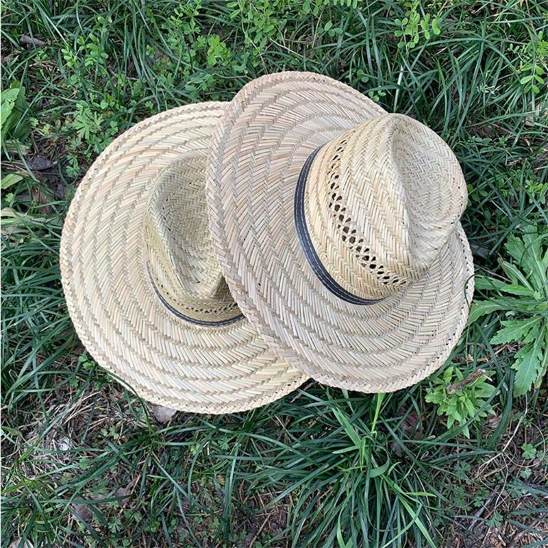 Handmade Straw Hat Wide Border Hat Crochet Travel Bucket Hat Sun Protecting Hat for Adult Children Man Women