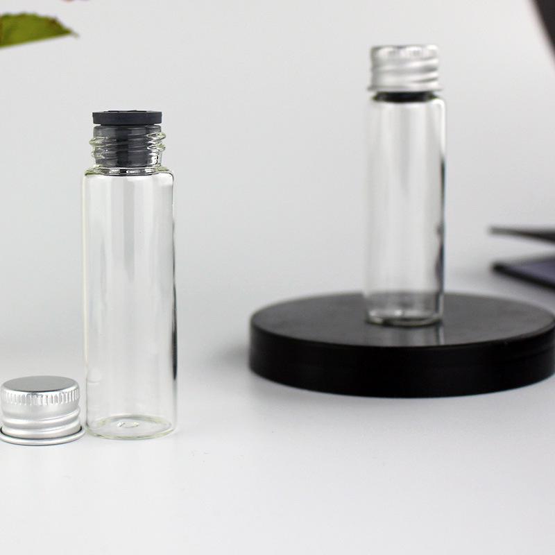 1mL Drift Bottle: Wood Stopper, Glass, Aluminum Lid – Creative Mini Wishing Bottle for Decor.