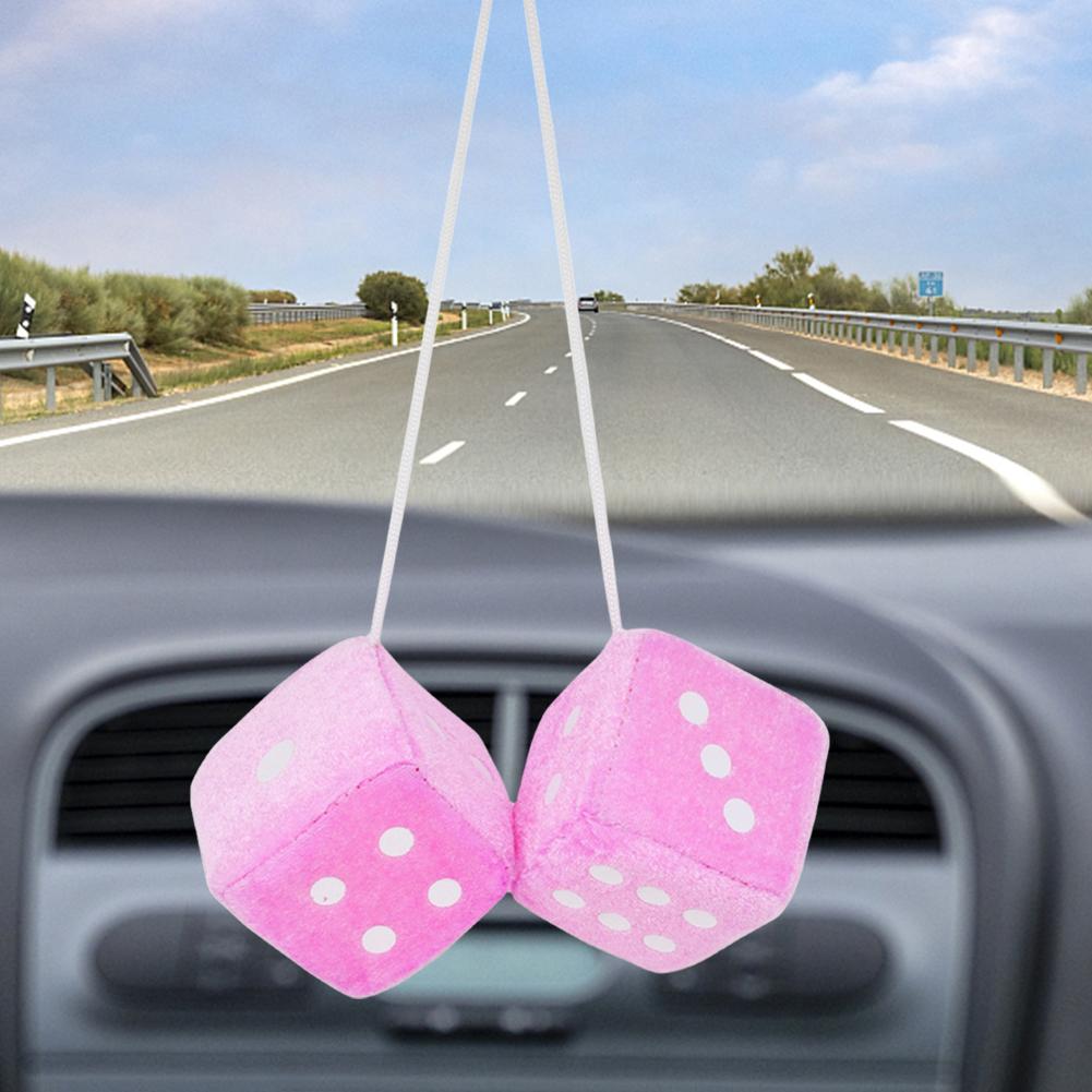 Meerkleurige Nieuwjaarsdobbelstenen Leuke Achteruitkijkspiegels Styling Auto Achteruitkijkspiegel Hanger Pluizige Dobbelstenen Hangend Ornament Decoratie Cadeaus