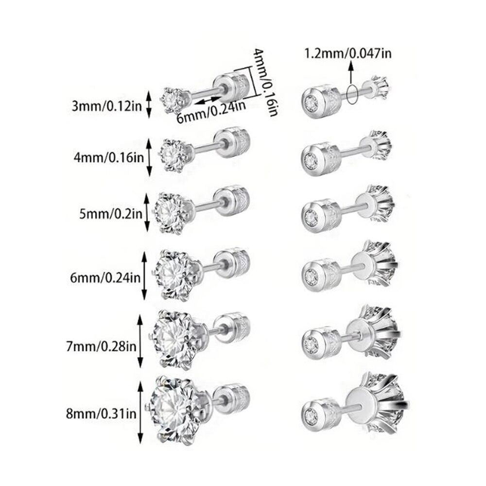 1 Paar trendige CZ-Ohrstecker, vergoldet, rund, Zirkonia, hypoallergen, Ohrstecker aus Edelstahl, 4 mm, 5 mm, 6 mm, 7 mm, 8 mm