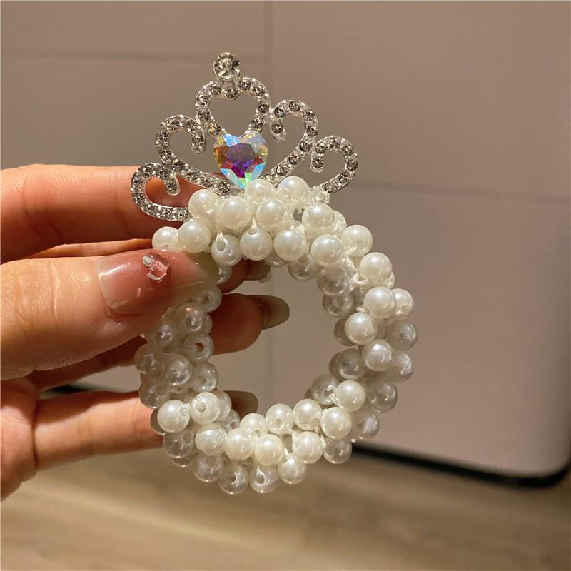 Pearl Princess Crown Hair Tie for Girls