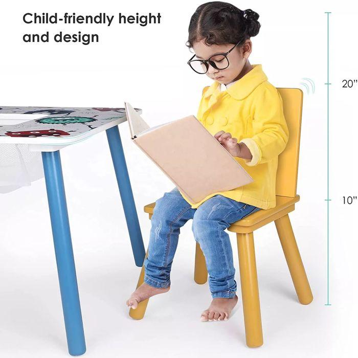 GINGER HOME Ensemble Table et 2 Chaises Enfant – Thème GHOSTS – Bois MDF et Pin – Pour Apprentissage, Jeu, Repas – Dès 3 Ans