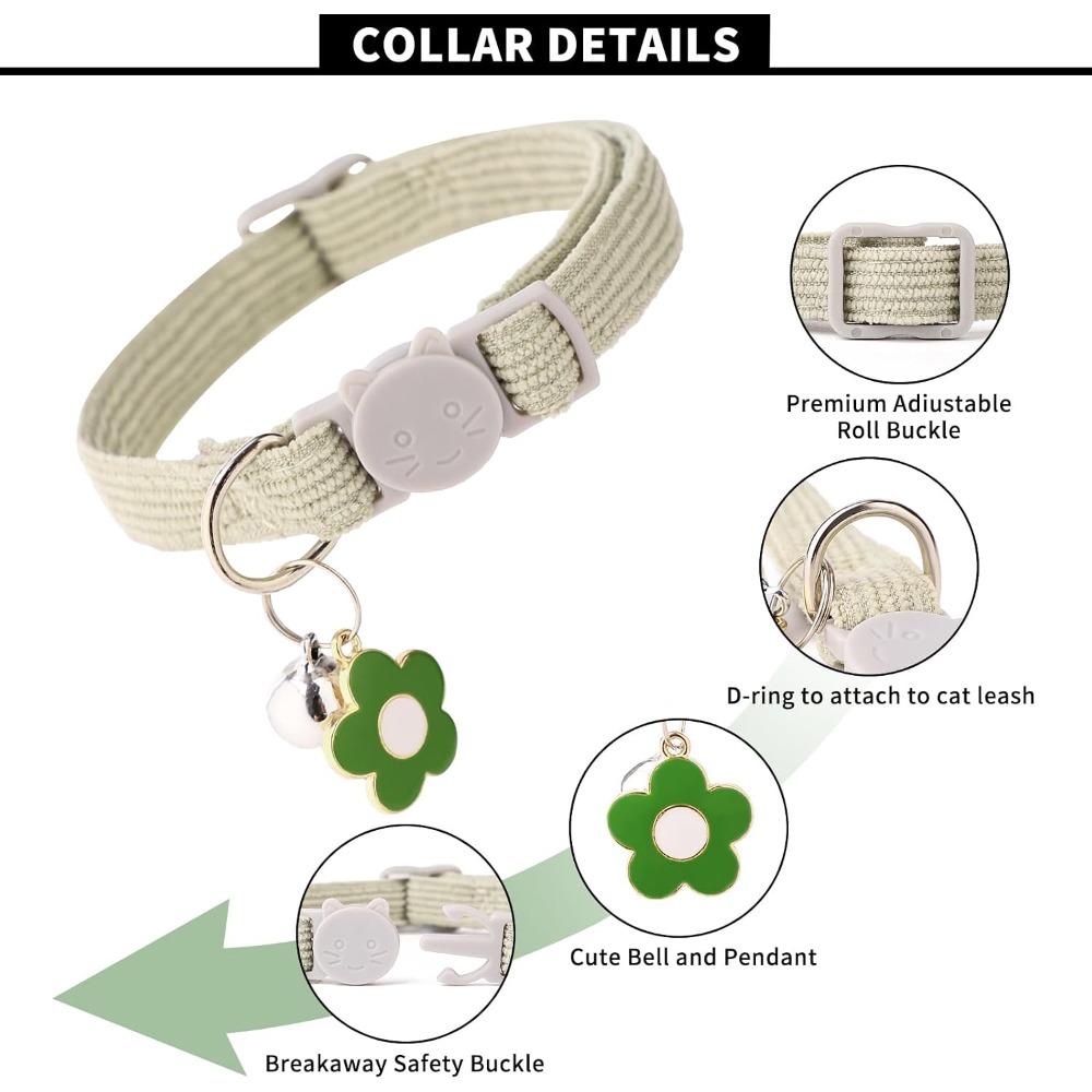 Lovely Corduroy Cat Dog Collar with Bell Flower Adjustable Breakaway Safety Buckle Pet Necklace for Small Medium Dogs Kittens