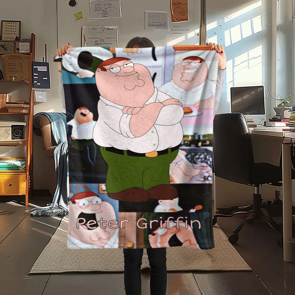 Peter Griffin Printed Flannel Blanket, soft throw for bedroom sofa, washable, fan merchandise, great gift.