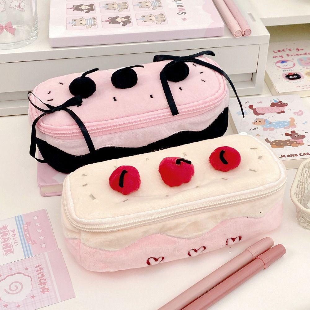 New Pen Bag Cherry Cake Large Capacity Stationery Bag Multifunction Portable Pencil Case School Office