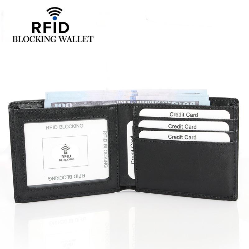 New Anti-Theft Genuine Leather Retro Men's Slim Wallet and Money Clip