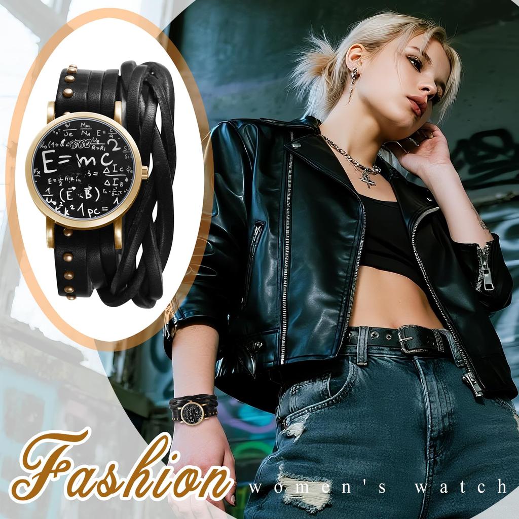 Unisex Braided Leather Strap Antique Waterproof Analog Display Leather Bracelet Watch with Quartz Wide Range of Functions Perfect Gift for Day Watch