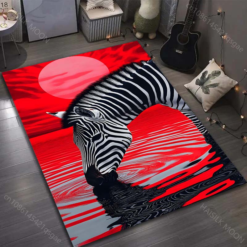 Red Zebra Drinking Water Print Carpet for Bedroom Living Room Bedside Sofa Floor Mat Modern Home Decor Area Rug Large Size