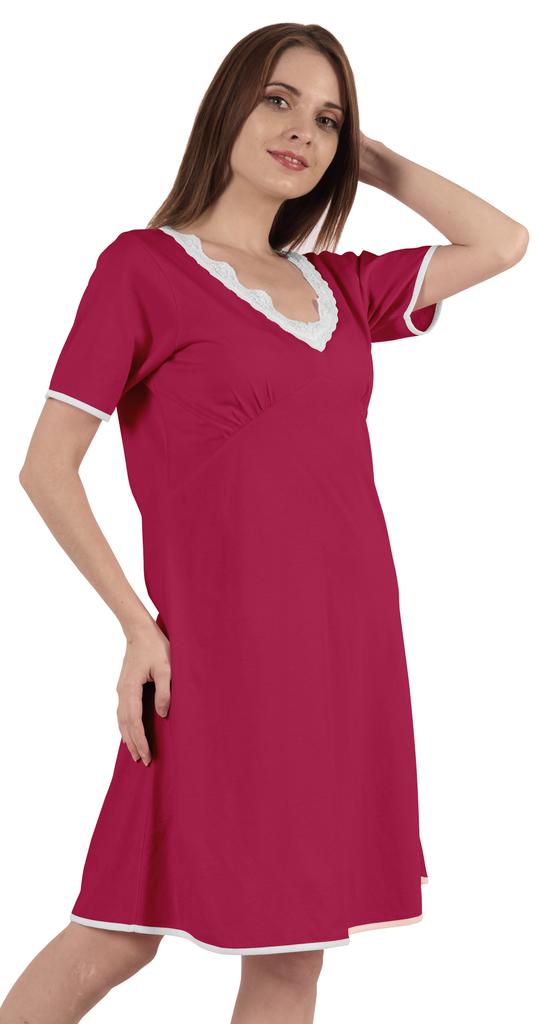 Inkmeso Solid Nightgown Dress For Women Nightwear Lace Short Sleeve Loungewear