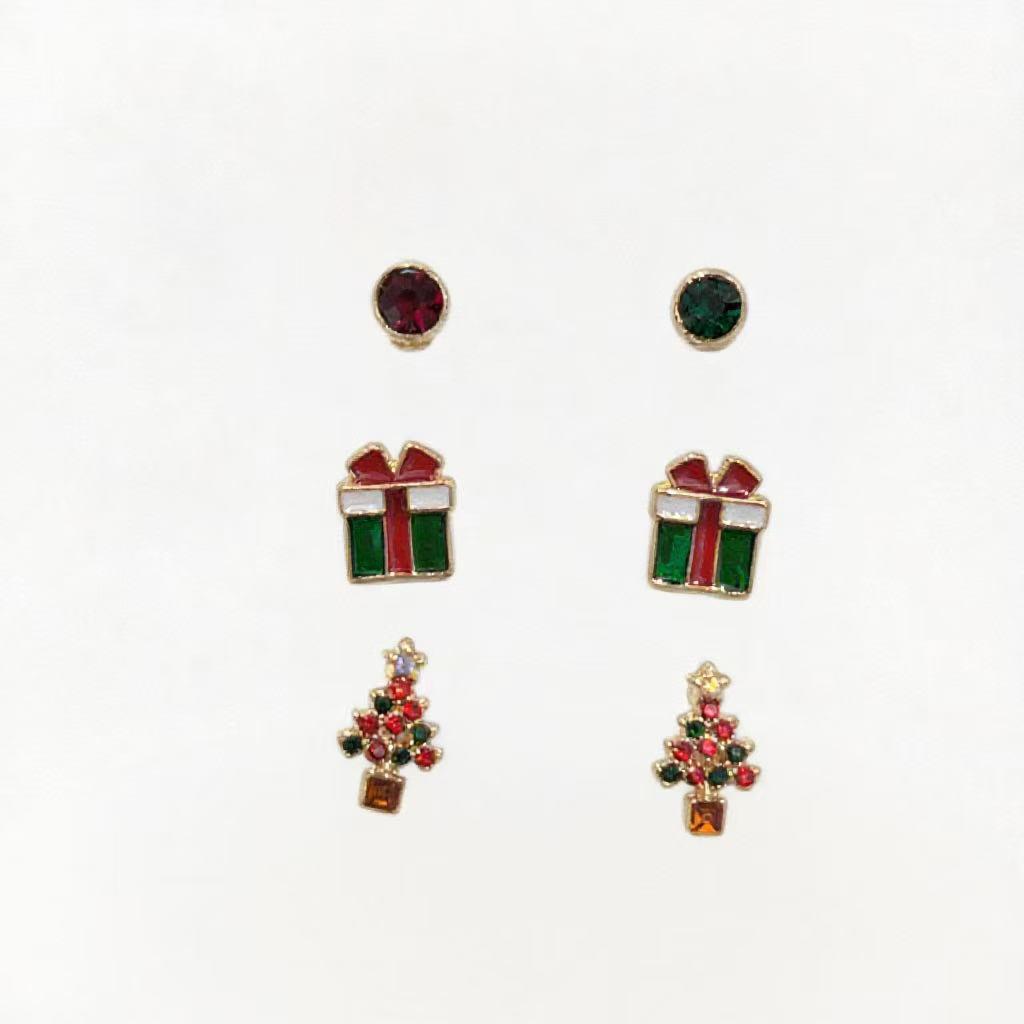 

Exquisite Zircon Christmas Stud Earrings: Three-Pair Versatile Layering Set