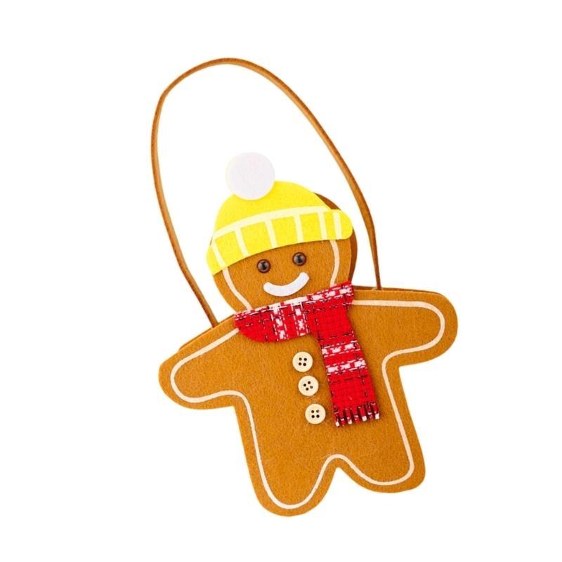 652F Holiday Themed Reversible Handheld Bag Gingerbreads Designs Multipurpose Storage For Christmas Gifts Candy Decorations