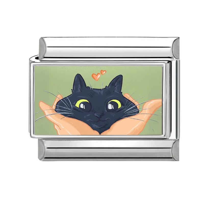 Women's Gift Cute Cat Looks At The Cake DIY Italian Charm Links Beads Fit 9mm Stainless Steel Modular Bracelet Jewelry Gift