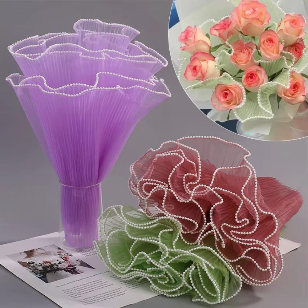4m Bouquet Roll Multiple Color Mesh Wave Yarn Pretty Packaging Lace Paper  For Wedding Party