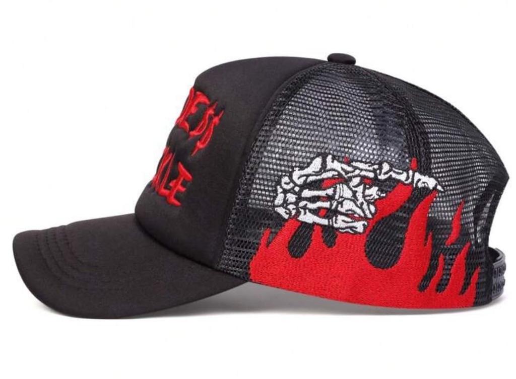 [sproutsy] Rude Reckle Mesh Cap, Embroidered Baseball Cap, Breathable, Black/White, Summer Cap (JP, Number Size, 58.0 cm, White)